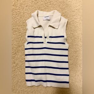 Old Navy White and Blue Stripped Ribbed Knit Tank